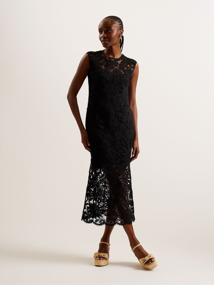 Czarny - Ted Baker Crochet Sleeveless Corha Midi Dress - Image 1 of 5