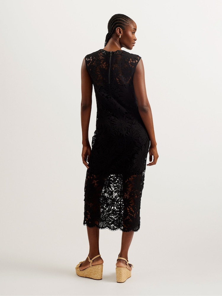 Czarny - Ted Baker Crochet Sleeveless Corha Midi Dress - Image 3 of 5