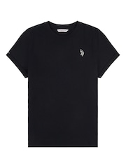أسود - من U.S. Polo Assn. تيشرت من القطن بنسبة 100% بياقة بحافة مستديرة وبشعار خيّال مزدوج للنساء - صورة 5 من 6