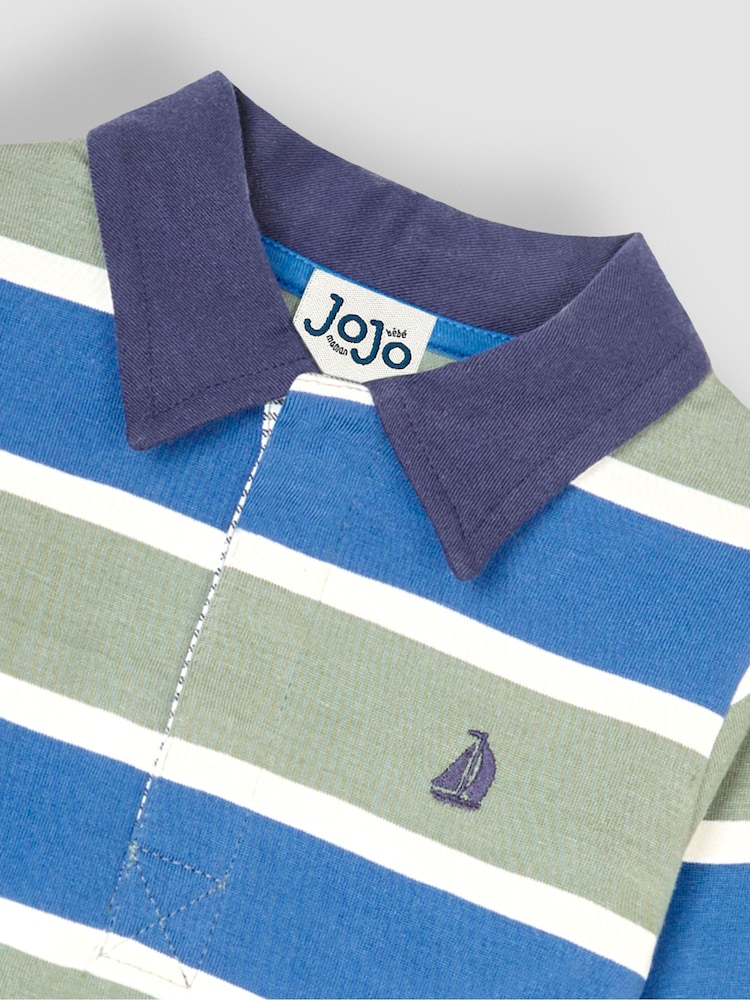 Зеленый хаки - JoJo Maman Bébé Stripe Rugby Shirt - Изображение 3 из 3