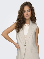 ONLY Cream Tailored Sleeveless Blazer Waistcoat With A Touch Of Linen Vest - Image 2 of 4