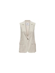 ONLY Cream Tailored Sleeveless Blazer Waistcoat With A Touch Of Linen Vest - Image 3 of 4