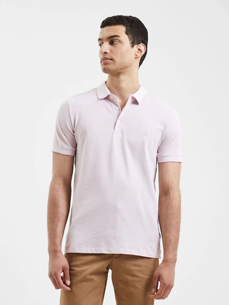 French Connection Blue Birdseye Single Tipped 100% Cotton Polo Shirt - Image 1 of 4