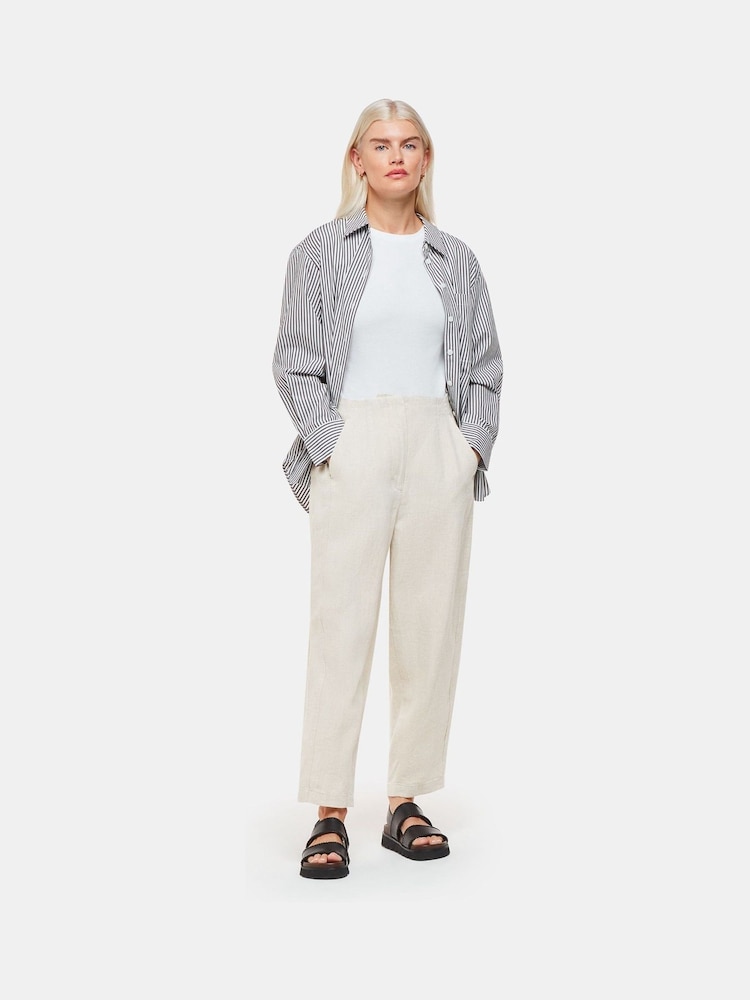 Whistles Cream Petite Linen Barrel Leg Trousers - Image 1 of 5