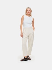 Whistles Cream Petite Linen Barrel Leg Trousers - Image 3 of 5