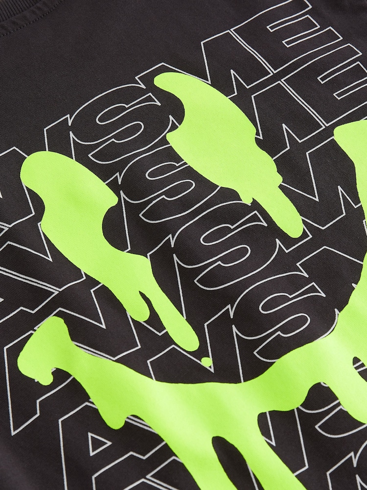 أسود Drippy بطبعة من الخلف - تي شيرت برسم كم قصير وقصّة مريحة ((3-16 عامًا) - صورة 3 من 3