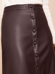 Friends Like These Brown Faux Leather Button Through Midi Skirt - Image 3 of 4