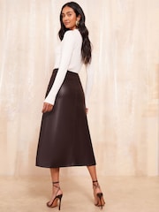 Friends Like These Brown Faux Leather Button Through Midi Skirt - Image 4 of 4