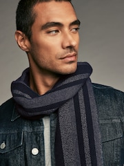 Navy Blue Stripe Woven Scarf - Image 3 of 6