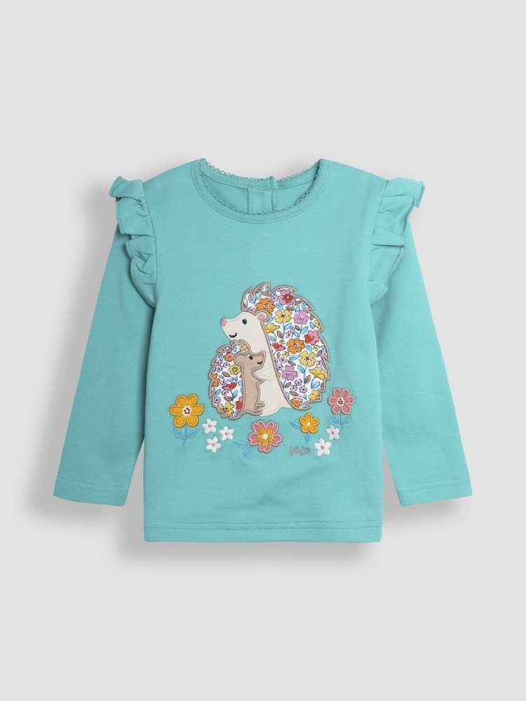 JoJo Maman Bébé Duck Egg Floral and Stripe Frill Tops 2 Pack - Image 2 of 5