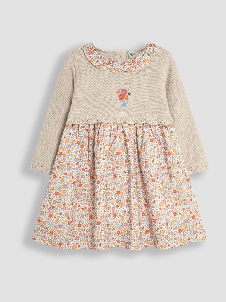 JoJo Maman Bébé Cream Knitted Collar Dress - Image 1 of 3