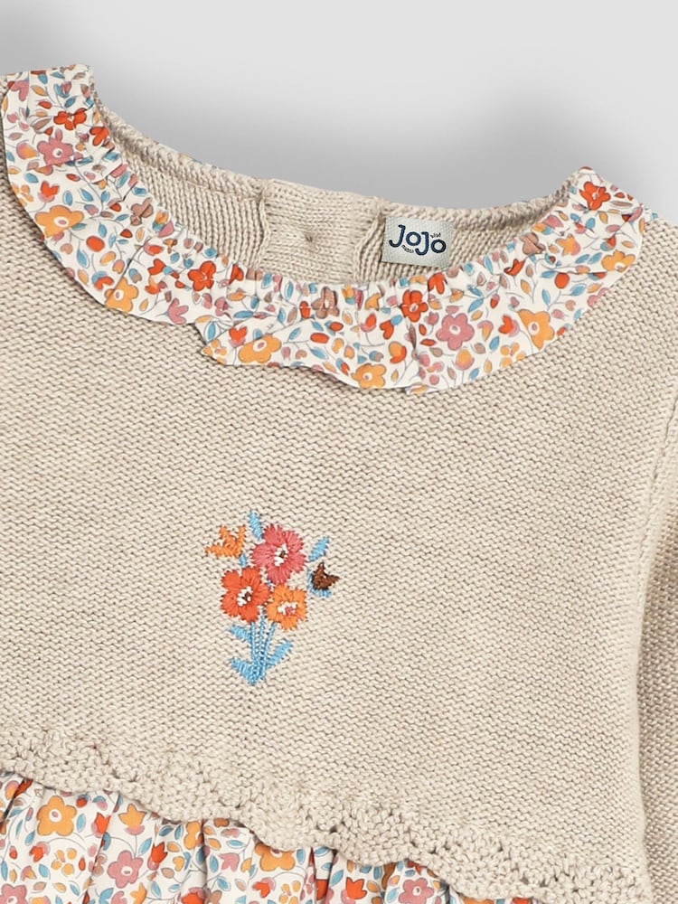 JoJo Maman Bébé Cream Knitted Collar Dress - Image 3 of 3