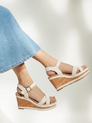 Dune London White Wide Fit Braided Upper High Wedge Heel Kelisa Sandals - Image 1 of 7