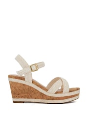Dune London White Wide Fit Braided Upper High Wedge Heel Kelisa Sandals - Image 3 of 7