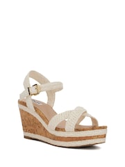 Dune London White Wide Fit Braided Upper High Wedge Heel Kelisa Sandals - Image 4 of 7