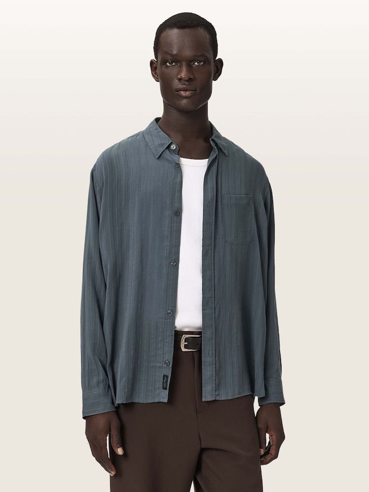 AllSaints Grey Carlyle Long Sleeve Shirt - Image 1 of 8