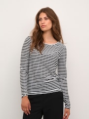 Kaffe Benedikte Long Sleeve Striped Black T-Shirt - Image 1 of 6