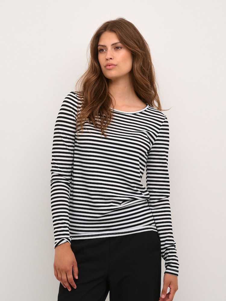 Kaffe Benedikte Long Sleeve Striped Black T-Shirt - Image 1 of 6