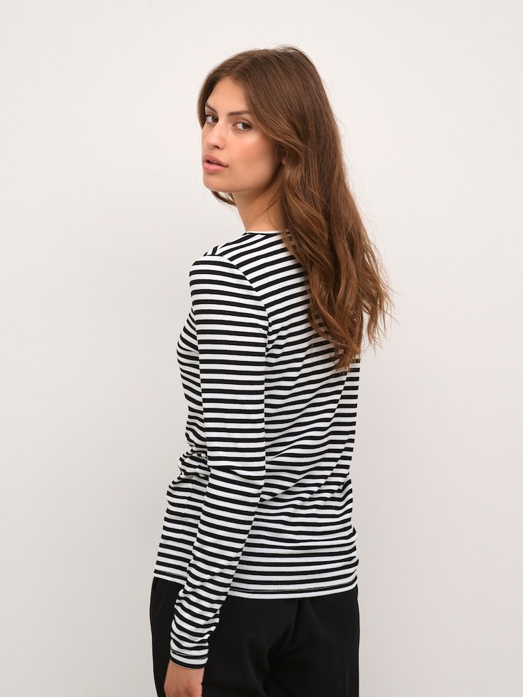 Kaffe Benedikte Long Sleeve Striped Black T-Shirt - Image 2 of 6