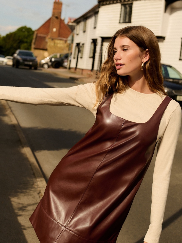 Burgundy Red PU Faux Leather Mini Dress - Image 1 of 7