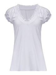 Blanco - Top de punto elástico con mangas casquillo y pespuntes en contraste Payton de Pour Moi - Imagen 3 de 4