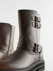Chocolate Brown Standard/Wide Fit Forever Comfort® Buckle Biker Ankle Boots - Image 10 of 12