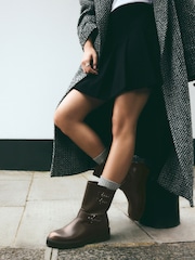 Chocolate Brown Standard/Wide Fit Forever Comfort® Buckle Biker Ankle Boots - Image 3 of 12