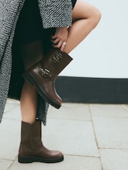 Chocolate Brown Standard/Wide Fit Forever Comfort® Buckle Biker Ankle Boots - Image 4 of 12