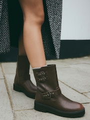Chocolate Brown Standard/Wide Fit Forever Comfort® Buckle Biker Ankle Boots - Image 5 of 12