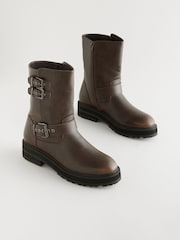 Chocolate Brown Standard/Wide Fit Forever Comfort® Buckle Biker Ankle Boots - Image 6 of 12