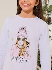 Lipsy White/Pink Christmas Jersey Pyjamas Trousers Set (From 3-16yrs) - Image 2 of 4