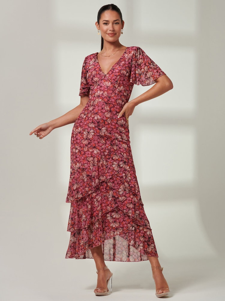 Rot - Jolie Moi Daleysa Maxikleid aus Netzstoff mit Rüschensaum - Bild 1 von 6 Rot - Jolie Moi Daleysa Maxikleid aus Netzstoff mit Rüschensaum - Bild 1 von 6