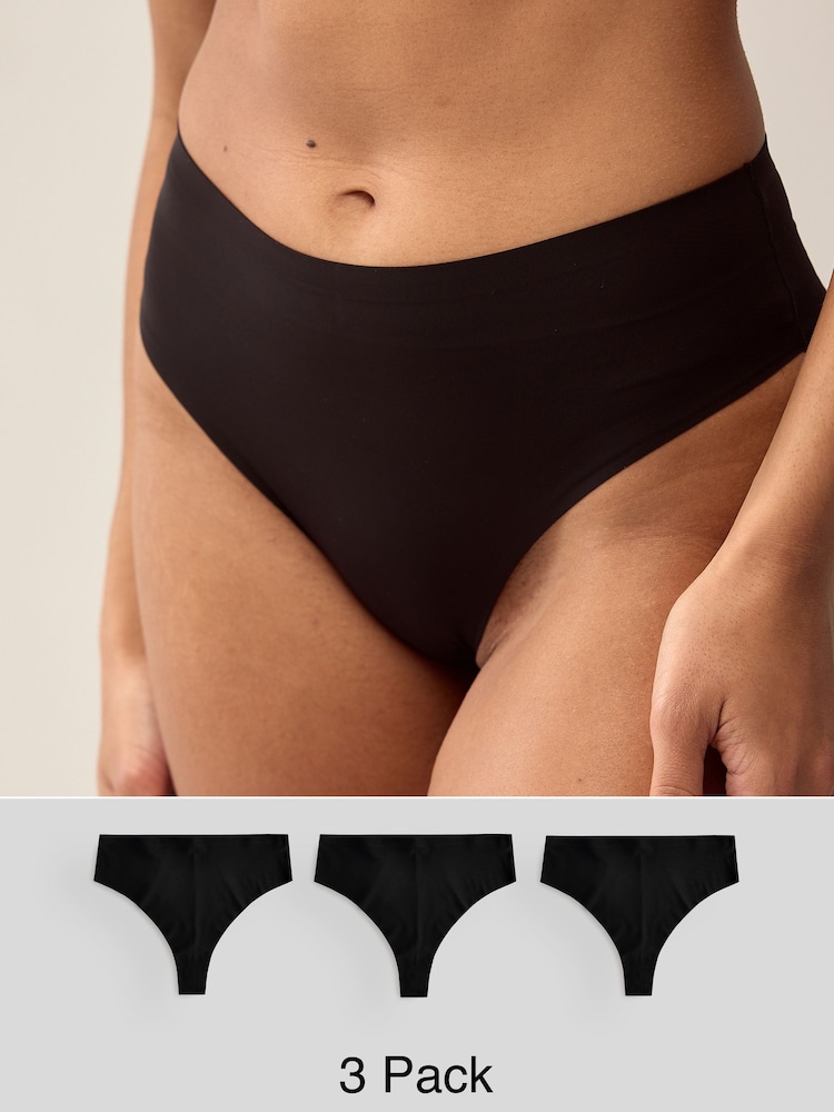 Black High Waisted Thong No VPL Comfort Knickers 3 Pack - Image 1 of 9