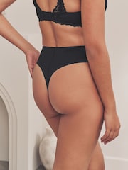 Black High Waisted Thong No VPL Comfort Knickers 3 Pack - Image 3 of 9