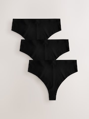 Black High Waisted Thong No VPL Comfort Knickers 3 Pack - Image 6 of 9