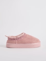 Lipsy Pink Animal mule clog Faux suede Fur Lined Flatform Slippers - Image 1 of 4