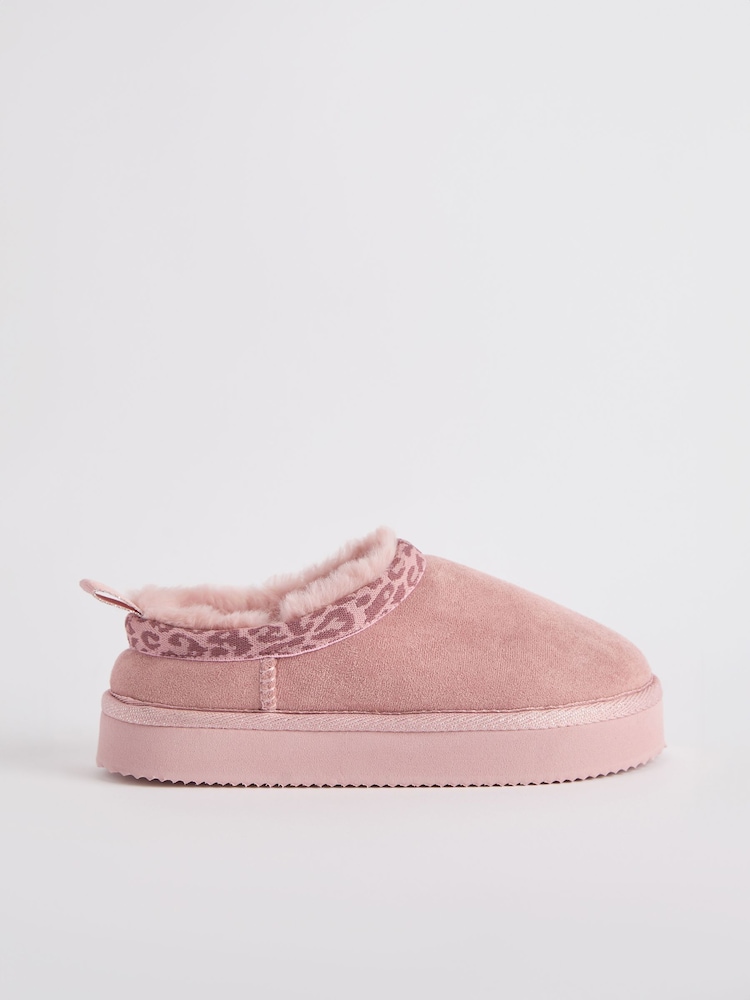 Lipsy Pink Animal mule clog Faux suede Fur Lined Flatform Slippers - Image 1 of 4