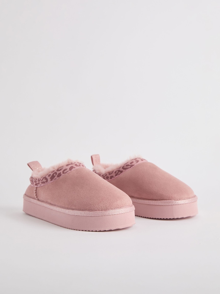Lipsy Pink Animal mule clog Faux suede Fur Lined Flatform Slippers - Image 2 of 4