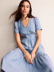 Boden Blue Eve Midi 100% Linen Dress - Image 1 of 5