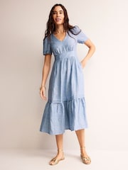 Boden Blue Eve Midi 100% Linen Dress - Image 2 of 5