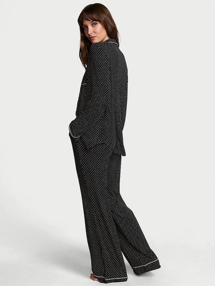 Victoria's Secret Black Pin Dot Modal Long Pyjama Set - Image 2 of 4