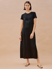 Albaray Satin and Lace Jersey Black Dress - Image 1 of 4