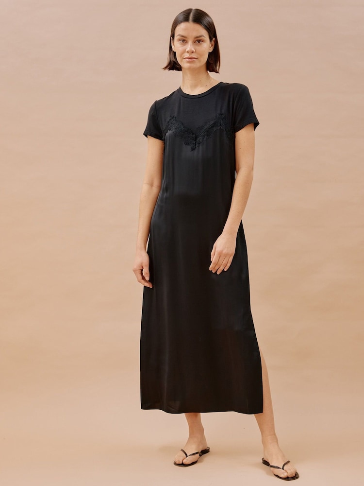 Albaray Satin and Lace Jersey Black Dress - Image 1 of 4