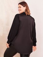 Curves Like These Black Long Sleeve Satin Mix Shirt - Image 4 of 4
