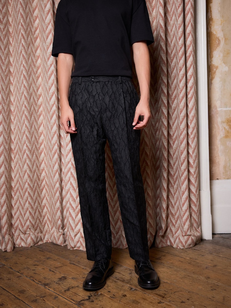 Black Edit Textured Suit Trousers - Image 1 of 8 Black Edit Textured Suit Trousers - Image 1 of 8