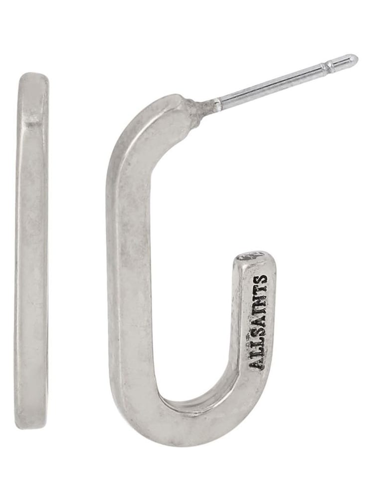 AllSaints Silver Tone Stone Oval Hoop Earrings - Image 5 of 5