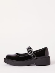 Lipsy Black Faux Leather Chunky Gem Buckle Mary Jane School Shoe - Image 1 of 4