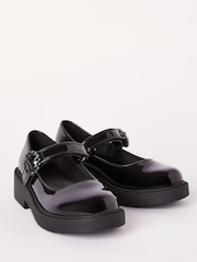 Lipsy Black Faux Leather Chunky Gem Buckle Mary Jane School Shoe - Image 2 of 4