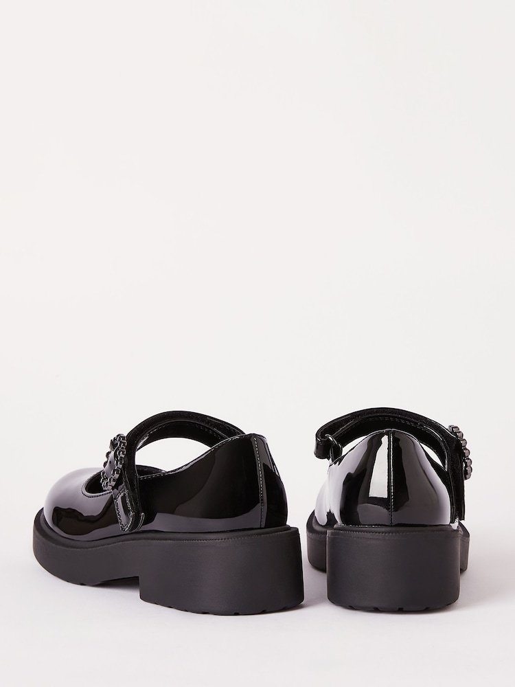 Lipsy Black Faux Leather Chunky Gem Buckle Mary Jane School Shoe - Image 4 of 4