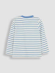 JoJo Maman Bébé Ecru Denim Blue Stripe Tractor Appliqué Border Top - Image 2 of 3